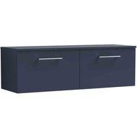 nuie ARN2922W2 Arno Modern Bathroom Wall Hung 2 Soft Close Drawer Vanity Unit and Colour Coordinating Worktop, 1200mm, Midnight Blue