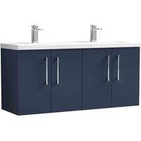 nuie ARN2923F Arno Modern Bathroom Wall Hung 4 Soft Close Door Vanity Unit and Ceramic Basin, 1200mm, Midnight Blue