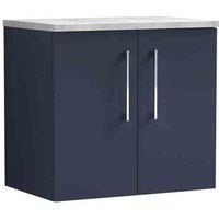nuie Arno 600mm Wall Hung 2-Door Vanity & Laminate Worktop - Midnight Blue, Blue