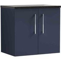 nuie Arno 600mm Wall Hung 2-Door Vanity & Laminate Worktop - Midnight Blue, Blue