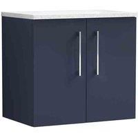 nuie Arno 600mm Wall Hung 2-Door Vanity & Laminate Worktop - Midnight Blue, Blue