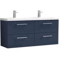 nuie Arno 1200mm Wall Hung 4-Drawer Vanity & Double Basin - Midnight Blue, Blue