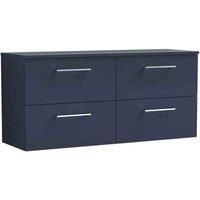 nuie ARN2924W2 Arno Modern Bathroom Wall Hung 4 Soft Close Drawer Vanity Unit and Colour Coordinating Worktop, 1200mm, Midnight Blue