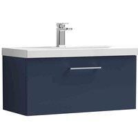 nuie Arno 800mm Wall Hung 1-Drawer Vanity & Basin 1 - Midnight Blue, Blue