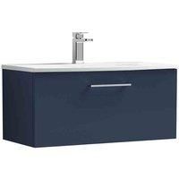 nuie ARN2925G Arno Modern Bathroom Wall Hung 1 Soft Close Drawer Vanity Unit and Curved Basin, 800mm, Midnight Blue