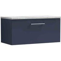 nuie Arno 800mm Wall Hung Single Drawer Vanity & Laminate Worktop - Midnight Blue