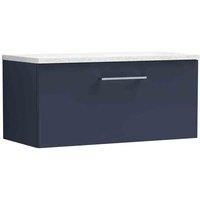 nuie Arno 800mm Wall Hung 1-Drawer Vanity & Laminate Worktop - Midnight Blue