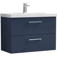 nuie Arno 800mm Wall Hung 2-Drawer Vanity & Basin 3 - Midnight Blue, Blue