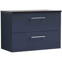 nuie Arno 800mm Wall Hung 2-Drawer Vanity & Laminate Worktop - Midnight Blue