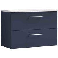 nuie Arno 800mm Wall Hung 2-Drawer Vanity & Laminate Worktop - Midnight Blue, Blue