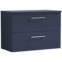 nuie ARN2926W Arno Modern Bathroom Wall Hung 2 Soft Close Drawer Vanity and Colour Coordinating Worktop, 800mm, Midnight Blue