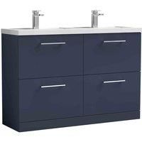 nuie Arno 1200mm Floor Standing 4-Drawer Vanity & Double Basin - Midnight Blue, Blue