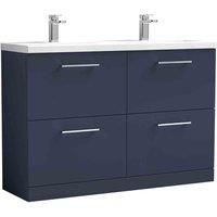 nuie Arno 1200mm Floor Standing 4-Drawer Vanity & Double Basin - Midnight Blue, Blue