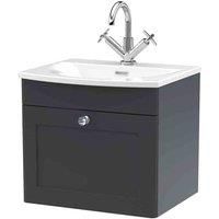 nuie 500mm Wall Hung 1-Drawer Unit & Curved Basin - Soft Black, Black