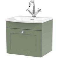 nuie CLC891J Classique Traditional Bathroom Wall Hung 1 Soft Close Drawer Vanity Unit and Curved Basin, 500mm, Satin Green