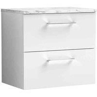 nuie Arno 600mm Wall Hung 2-Drawer Vanity & Laminate Worktop - Gloss White, White