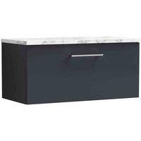 nuie Arno 800mm Wall Hung 1-Drawer Vanity & Laminate Worktop - Soft Black