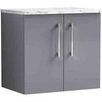 nuie Arno 600mm Wall Hung 2-Door Vanity & Laminate Worktop - Satin Grey, Grey