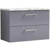 nuie Arno 800mm Wall Hung 2-Drawer Vanity & Laminate Worktop - Satin Grey, Grey