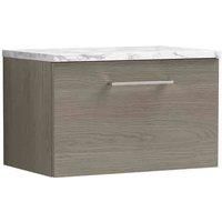 nuie Arno 600mm Wall Hung 1-Drawer Vanity & Laminate Worktop - Solace Oak, Brown