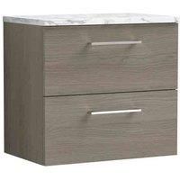 nuie Arno 600mm Wall Hung 2-Drawer Vanity & Laminate Worktop - Solace Oak, Brown