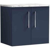 nuie Arno 600mm Wall Hung 2-Door Vanity & Laminate Worktop - Midnight Blue, Blue