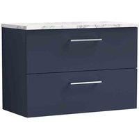 nuie Arno 800mm Wall Hung 2-Drawer Vanity & Laminate Worktop - Midnight Blue, Blue
