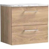 nuie Arno 600mm Wall Hung 2-Drawer Vanity & Laminate Worktop - Bleached Oak, Brown