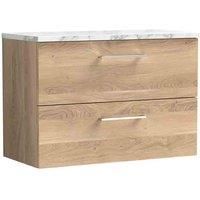 nuie Arno 800mm Wall Hung 2-Drawer Vanity & Laminate Worktop - Bleached Oak, Brown