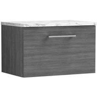 nuie Arno 600mm Wall Hung 1-Drawer Vanity & Laminate Worktop - Anthracite Woodgrain, Grey