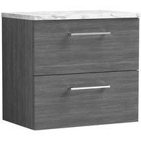 nuie Arno 600mm Wall Hung 2-Drawer Vanity & Laminate Worktop - Anthracite Woodgrain, Grey