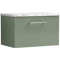 nuie Arno 600mm Wall Hung 1-Drawer Vanity & Laminate Worktop - Satin Green, Green