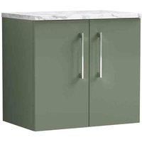 nuie Arno 600mm Wall Hung 2-Door Vanity & Laminate Worktop - Satin Green, Green