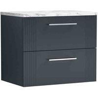 nuie Deco 600 Wall Hung 2-Drawer Vanity & Laminate Worktop - Soft Black, Black