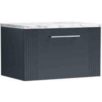 nuie Deco 600 Wall Hung Single Drawer Vanity & Laminate Worktop - Soft Black, Black