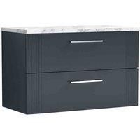 nuie Deco 800 Wall Hung 2-Drawer Vanity & Laminate Worktop - Soft Black