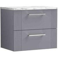 nuie Deco 600 Wall Hung 2-Drawer Vanity & Laminate Worktop - Satin Grey, Grey