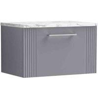nuie Deco 600 Wall Hung Single Drawer Vanity & Laminate Worktop - Satin Grey, Grey