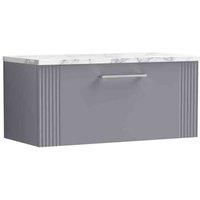 nuie Deco 800 Wall Hung Single Drawer Vanity & Laminate Worktop - Satin Grey