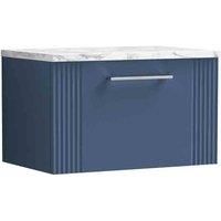nuie Deco 600 Wall Hung Single Drawer Vanity & Laminate Worktop - Satin Blue, Blue