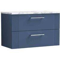 nuie Deco 800 Wall Hung 2-Drawer Vanity & Laminate Worktop - Satin Blue