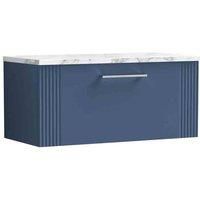 nuie Deco 800 Wall Hung Single Drawer Vanity & Laminate Worktop - Satin Blue