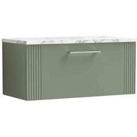 nuie Deco 800 Wall Hung Single Drawer Vanity & Laminate Worktop - Satin Green