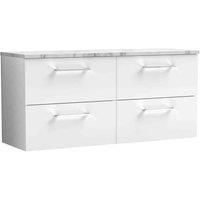 nuie Deco 1200mm Wall Hung 4-Drawer Vanity & Laminate Worktop, Gloss White