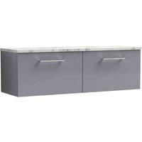 nuie Arno 1200mm Wall Hung 2-Drawer Vanity & Laminate Worktop, Satin Grey, Grey