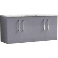 nuie Arno 1200mm Wall Hung 4 Door Vanity & Laminate Worktop, Satin Grey, Grey