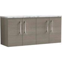nuie Arno 1200mm Wall Hung 4 Door Vanity & Laminate Worktop, Solace Oak, Brown