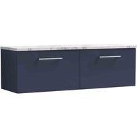 nuie Arno 1200mm Wall Hung 2-Drawer Vanity & Laminate Worktop, Midnight Blue