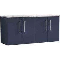 nuie Arno 1200mm Wall Hung 4 Door Vanity & Laminate Worktop, Midnight Blue