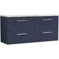 nuie Deco 1200mm Wall Hung 4-Drawer Vanity & Laminate Worktop, Midnight Blue, Blue